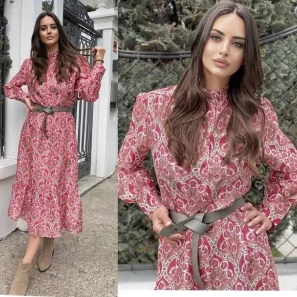 New Zara Linen Floral Button Down Size Medium Midi Dress - Picture 1 of 10